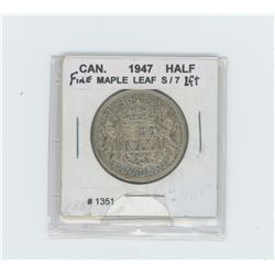 1947 maple leaf straight "7" Canada silver fifty cent coin