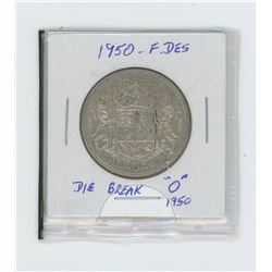 1950 full design "O" Canada silver fifty cent coin