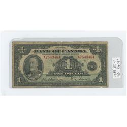 1935 bank of Canada dollar bill - English A series