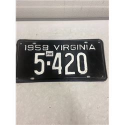 1958 Virginia Licence Plate