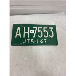 1967 Utah Licence Plate