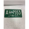 Image 1 : 1967 Utah Licence Plate