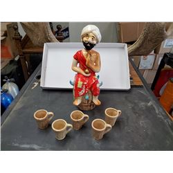 EAST INDIAN DECANTER W/ 5 CUPS (MADE IN JAPAN)