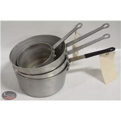 LOT OF 3 - 5 QT SAUCE PANS W/ 1 - 1.5 QT SAUCE PAN