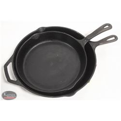 LOT OF 2 CAST IRON FRYING PANS. 10" & 12"