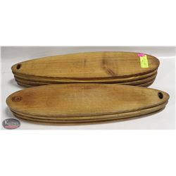 LOT OF 9 LONG 22" X 5"  WOOD SERVING PLATTERS