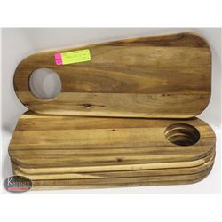 GROUP OF SIX 18" X 6-8" WOODEN SERVING TRAYS