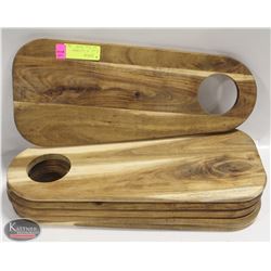 GROUP OF SIX 18" X 6-8" WOODEN SERVING TRAYS