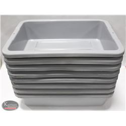 LOT OF 8 RUBBERMAID GREY BUS BINS