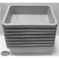 LOT OF 9 RUBBERMAID GREY BUS BINS