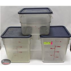 THREE ASSORTED DRY INGREDIENT BINS W/ LIDS