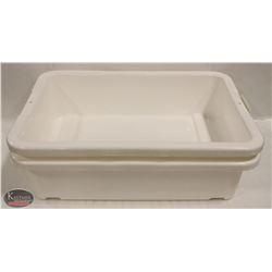 LOT OF 2 NEW 5" DEEP WHITE TOTE BOXES / BUS PANS