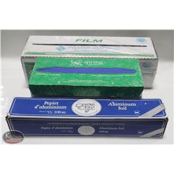 2 ROLLS OF FOOD FILM W/ 1 ROLL OF ALUMINUM FOIL