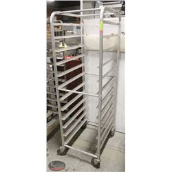 ALUMINUM 12-TIER BAKERS RACK ON CASTORS.