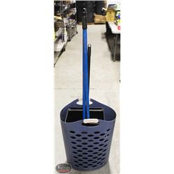 RUBERMAID BASKET W/ GARBAGE CANS & DUSTPAN & BROOM