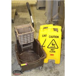 JANITORIAL MOP PAIL W/ SQUEEGEE& 2 WET FLOOR SIGNS