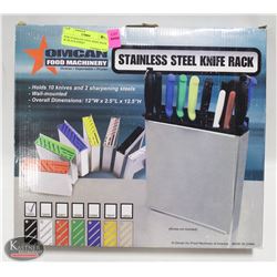 NEW STAINLESS STEEL KNIFE RACK W/ BLACK INSERT