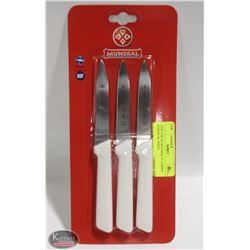 NEW 3 PK OF MUNDIAL 4" PARING KNIVES W/ WHITE
