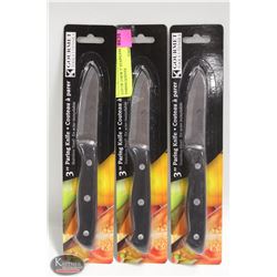 LOT OF 3 NEW 3" STAINLESS STEEL PARING KNIVES