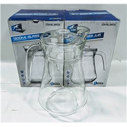 LOT OF 2 NEW 1300ML GLASS PITCHERS W/ LIDS