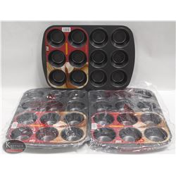 LOT OF 3 NEW AMCO 12 CUP NON-STICK MUFFIN PANS