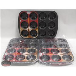LOT OF 3 NEW AMCO 12 CUP NON-STICK MUFFIN PANS