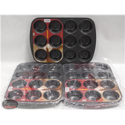 LOT OF 3 NEW AMCO 12 CUP NON-STICK MUFFIN PANS