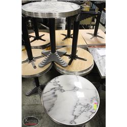 FOUR ROUND WHITE GRANITE TOP TABLES W/ BLACK METAL