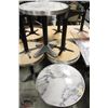 Image 1 : FOUR ROUND WHITE GRANITE TOP TABLES W/ BLACK METAL
