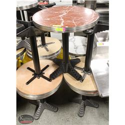 SIX ROUND RED GRANITE TOP TABLES W/ BLACK METAL