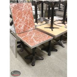 FOUR RED GRANITE TOP TABLES W/ BLACK METAL