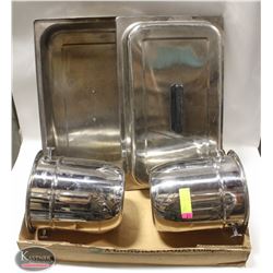 LOT W/ 2 S/S ICE BUCKET CHILLERS, AND TWO CHAFFING