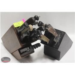 2 KNIFE BLOCKS W/ 20 KNIVES & SHARPENING STEEL