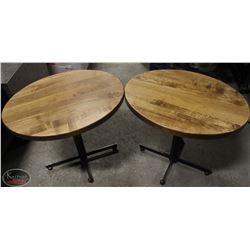 TWO OVAL SOLID WOOD-TOP COMMERCIAL TABLES