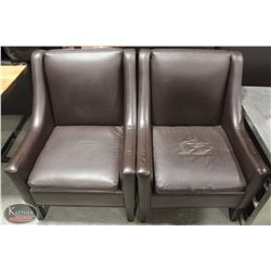 2 LARGE BROWN LEATHERETTE SOFA CHAIRS