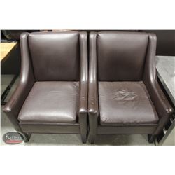 2 LARGE BROWN LEATHERETTE SOFA CHAIRS