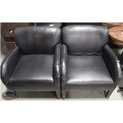2 LARGE BLACK LEATHERETTE SOFA CHAIRS- POLKA DOT