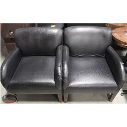 2 LARGE BLACK LEATHERETTE SOFA CHAIRS- POLKA DOT