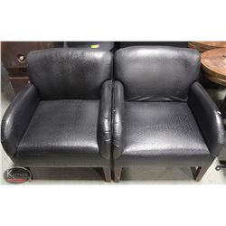 2 LARGE BLACK LEATHERETTE SOFA CHAIRS- POLKA DOT