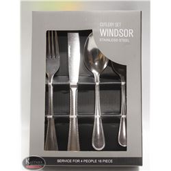 NEW 16PC WINDSOR STAINLESS STEEL CUTLERY SET