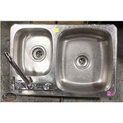 STAINLESS STEEL 2-WELL DROP-IN SINK W/ FAUCET
