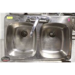 STAINLESS STEEL 2-WELL DROP-IN SINK W/ FAUCET