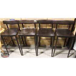 LOT OF 4 DARK WOOD BAR HEIGHT CHAIRS