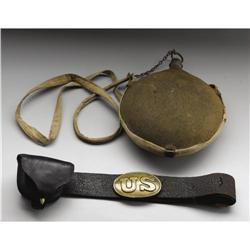 Civil War Belt, Buckle, Cap Box, and Canteen 