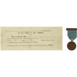 Rare Bucktail Document and Medal 