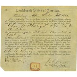 Confederate Parole For Union Prisoner 