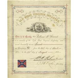 First Virginia Infantry 1861-65 Ornate Document 
