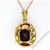 Image 5 : Vintage Handmade 14kt Rose and Green Gold 3.50 ctw Garnet Floral Pendant Necklac