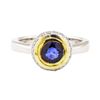Image 2 : 1.30 ctw Blue Sapphire and Diamond Ring - 18KT White and Yellow Gold