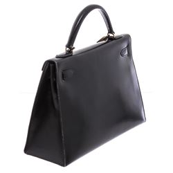 Hermes Noir Box Leather Kelly Sellier 32 Bag